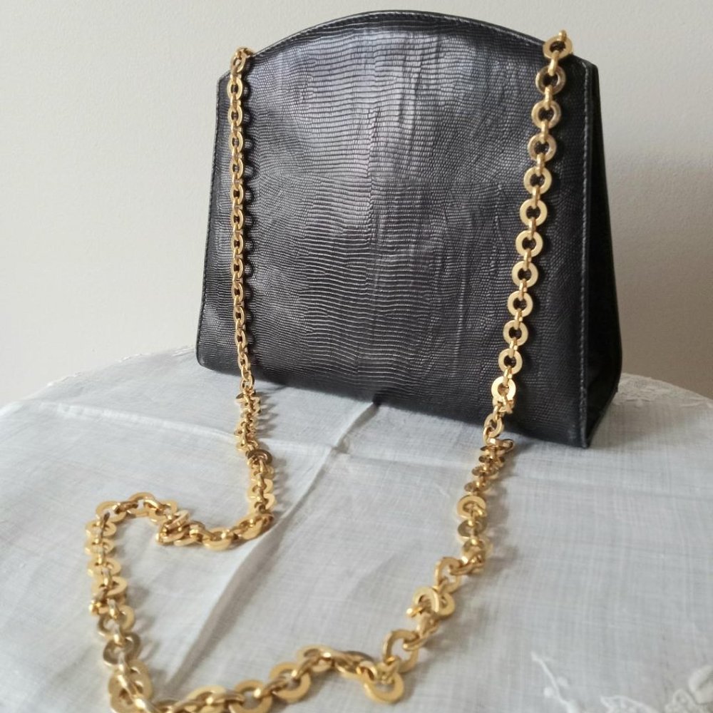 Salvatore Ferragamo Black Snakeskin Italian Leather Crossbody Gancini Logo with